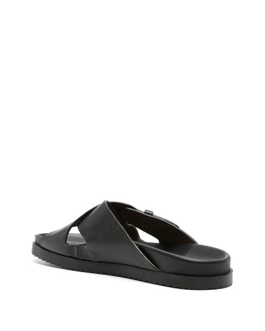 Doucal's Black Crossover-Straps Leather Slides for men