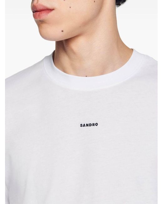 Sandro White Logo-embroidered Cotton T-shirt for men