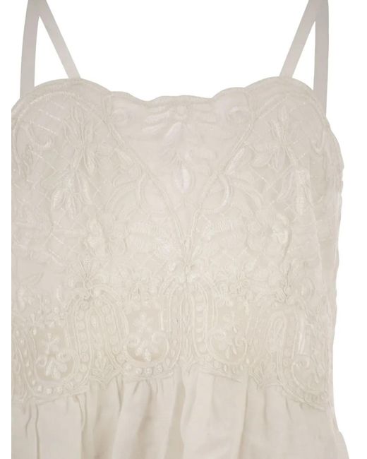 Maurizio Mykonos White Embroidered Tiered Midi Dress