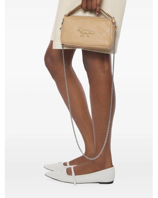 Maison Kitsuné Natural Fox-Embossed Leather Cross Body Bag