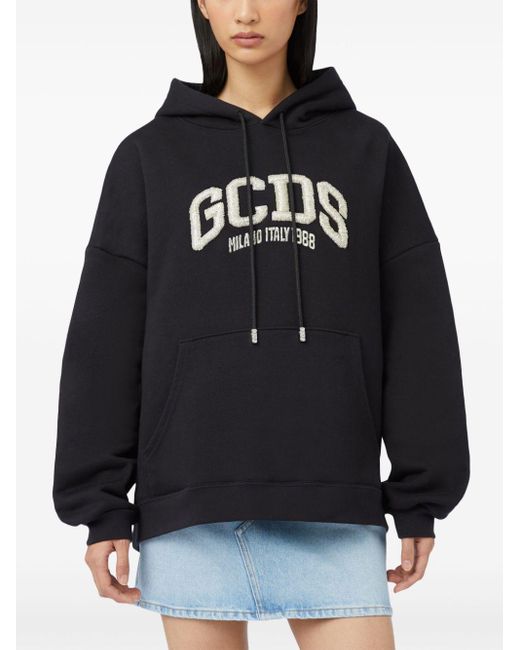 Gcds Black Logo-embellished Cotton Hoodie