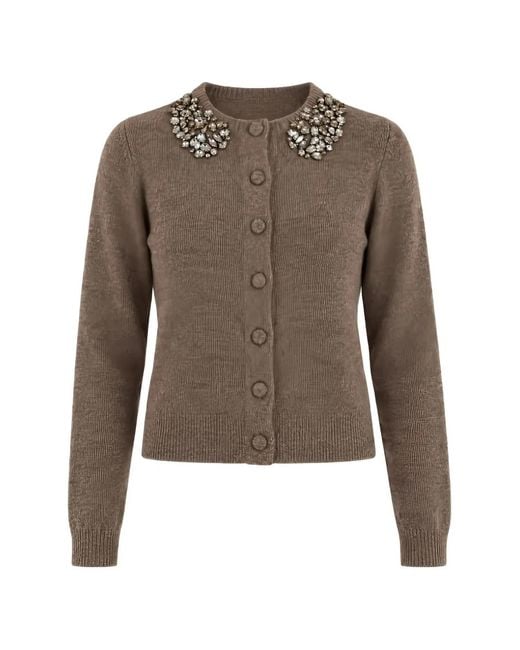 Seventy Brown Crystal-Embellished Cardigan