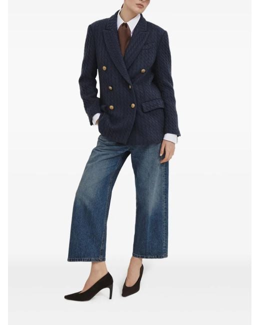 Brunello Cucinelli Blue Double-Breasted Textured Blazer