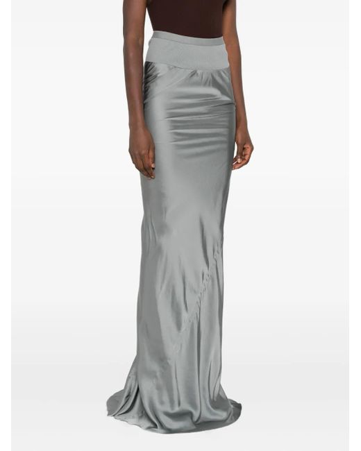 Rick Owens Gray Ribbed-Waistband Draped Skirt