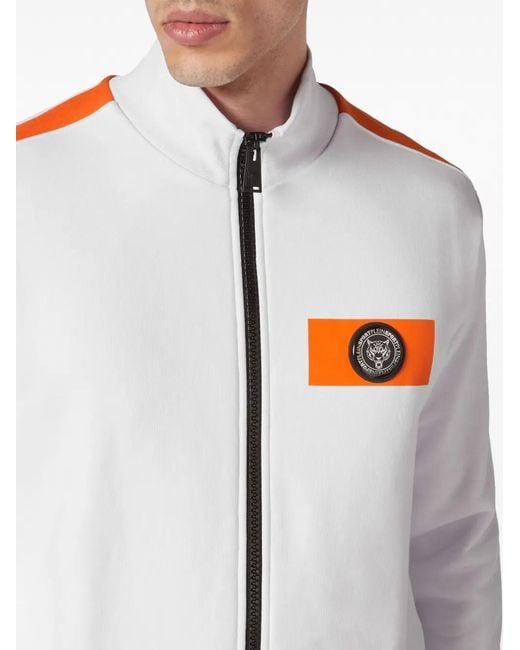 Philipp Plein White Logo-Patch Zip-Up Jacket for men