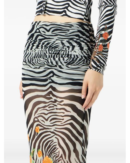 Blumarine Black Jupe Brodée À Imprimé Zébré