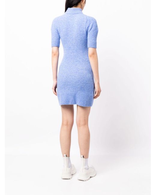 Patou Blue Cut-out Detailing Short-sleeve Dress