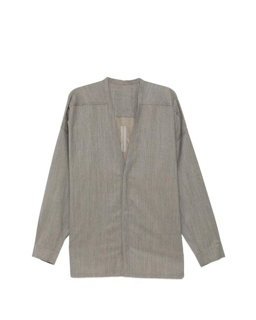 Rick Owens Gray Collarless Long-Sleeve Shirt for men