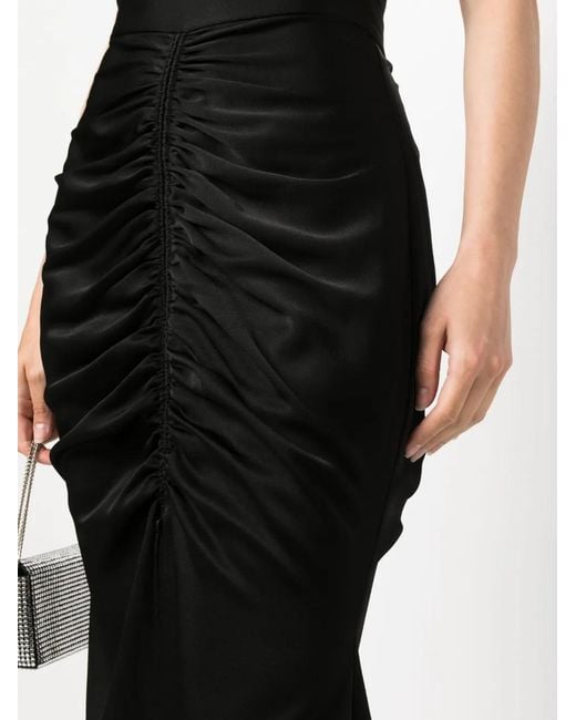 Alex Perry Black High-Waisted Ruched Midi Skirt