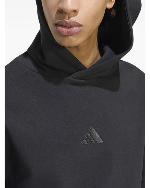 Adidas Gray Logo-Embroidered 3-Stripes Hoodie for men
