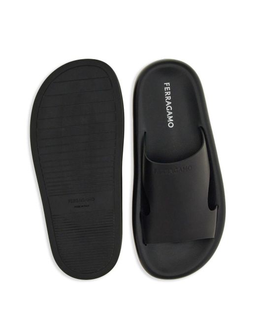 Ferragamo Black Cut-out Leather Slides for men