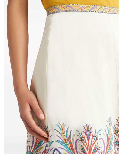Etro White Graphic-print Cotton-blend Midi Skirt