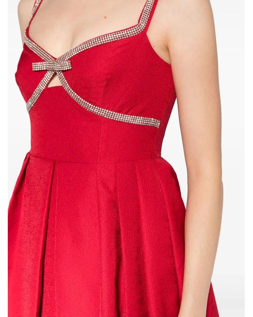 Self-Portrait Red Diamanté-Trim Midi Dress