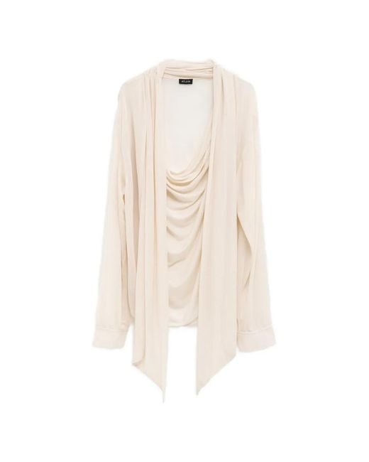 Atlein White Draped Open Blouse