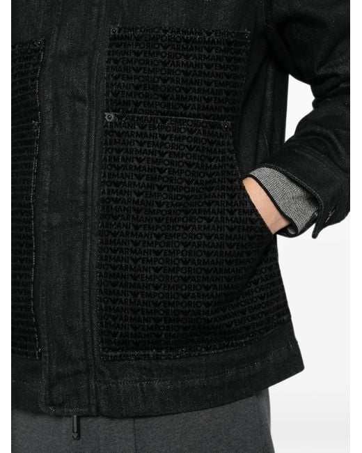 Emporio Armani Black Logo-Pattern Denim Jacket for men