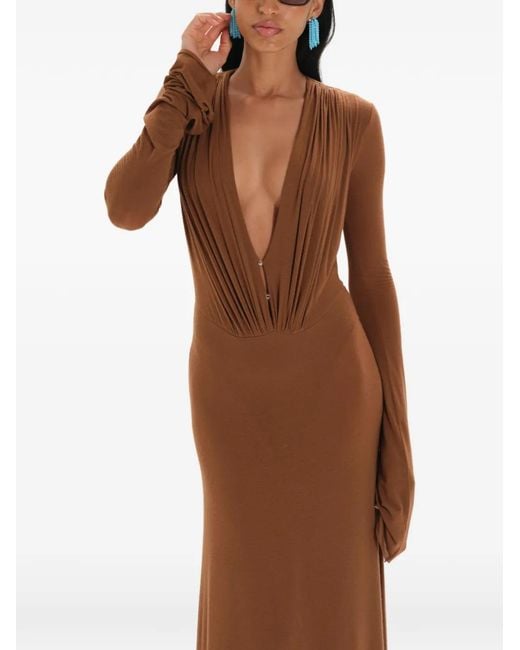 MANURI Brown Suki Ruched-Detail Maxi Dress