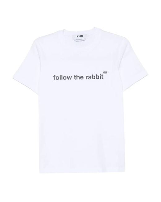 MSGM White Graphic-Print T-Shirt