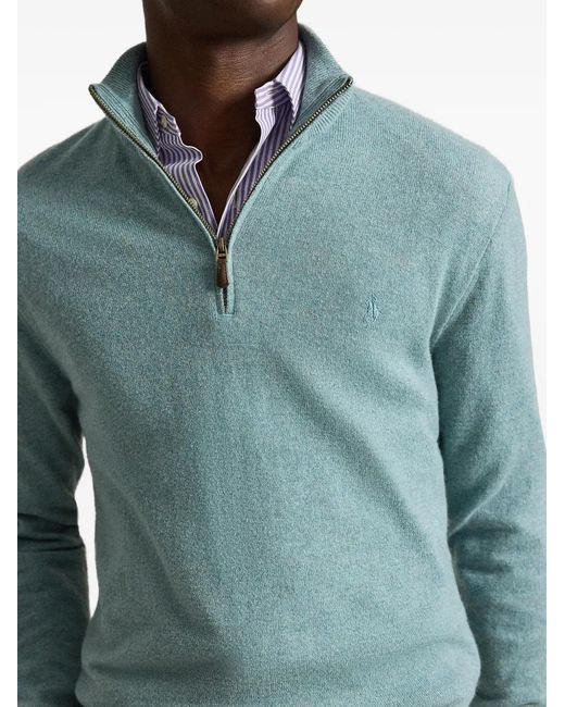 Polo Ralph Lauren Blue Quarter-Zip Pony-Embroidered Sweater for men