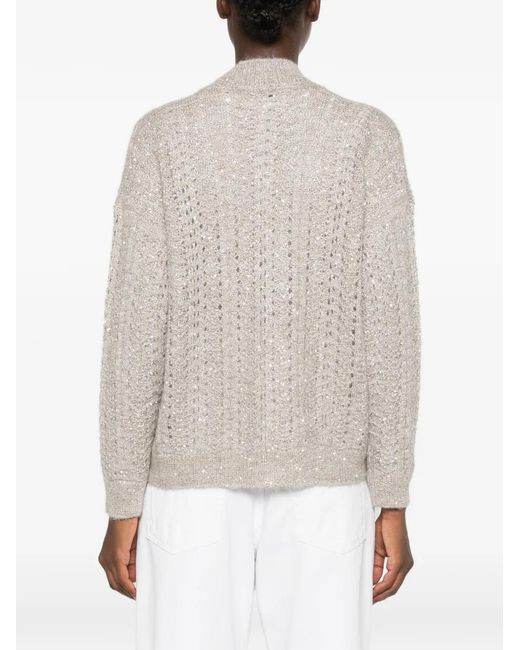 Panicale White Sequin-Embellished Open-Knit Cardigan