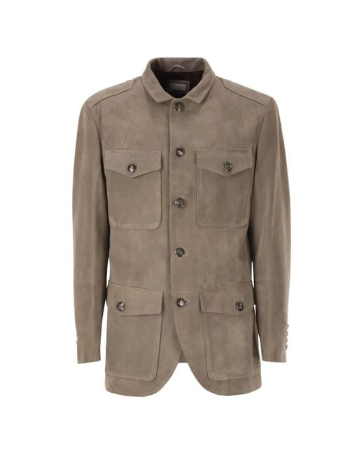 Brunello Cucinelli Brown Veste En Cuir À Poches Multiples for men