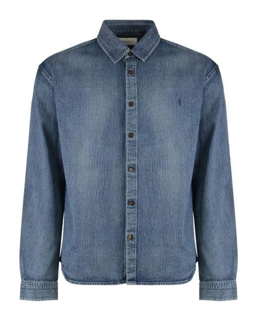 Saint Laurent Blue Cassandre Denim Shirt for men