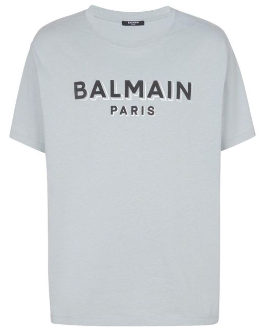 T-shirt en coton à logo imprimé Balmain pour homme en coloris Gray