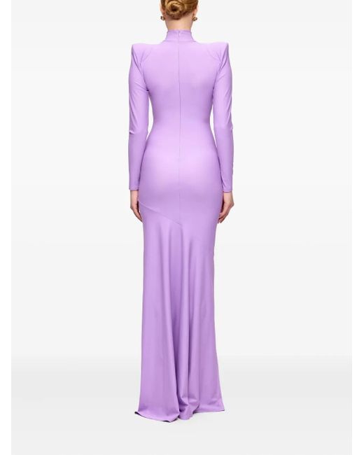 Vestido acampanado con cuello alto V:PM ATELIER de color Purple