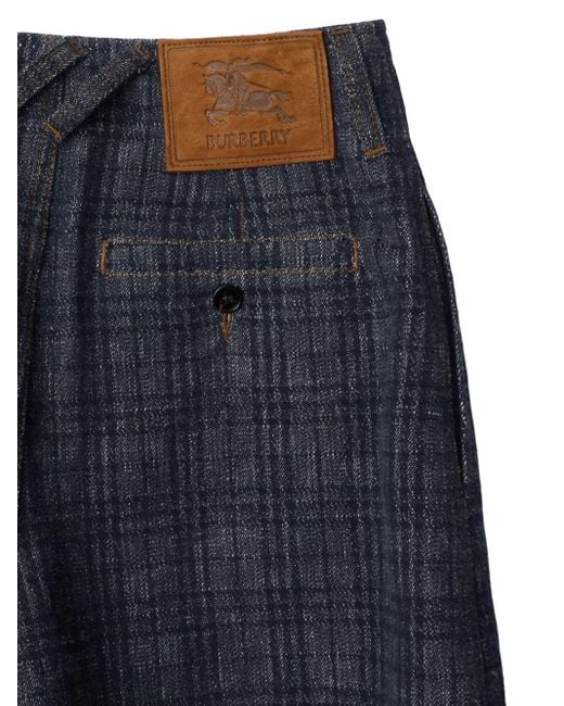 Burberry Blue Karierte Jeansshorts Mit Gürtel