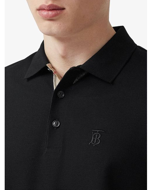 Burberry Cotton Monogram Piqué Polo Shirt in Black for Men - Lyst