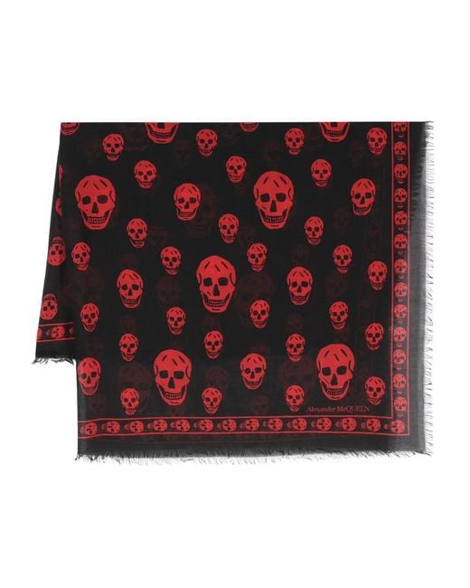 McQueen Red Classic Skull Scarf