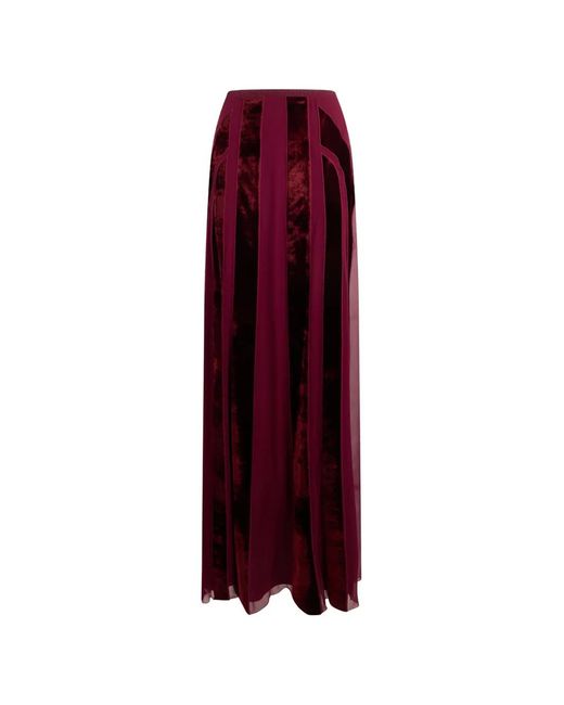 Alberta Ferretti Purple Velvet-Panelled Pleated Maxi Skirt