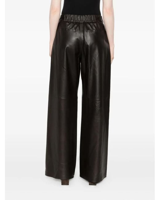 Arma Gray Elastic-Waist Leather Trousers
