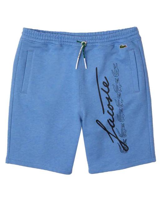 Lacoste Blue Printed Cotton Track Shorts for men