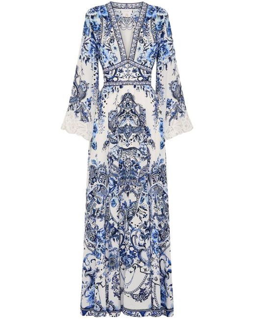 Camilla Blue Floral-print Silk Maxi Dress