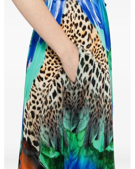 Camilla Blue Shaped Waistband Dress With Flutter Sleeves Jungle Flight
