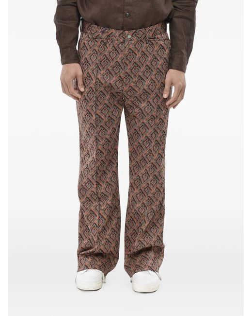 Needles Brown Patterned Belt-Loop Trousers for men