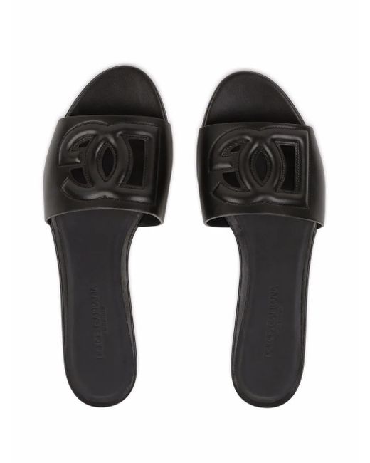 Dolce & Gabbana ブラック 'Dg' Logo カーフスキン サンダル Black
