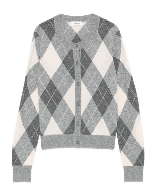 Sandro Gray Argyle-Pattern Cardigan
