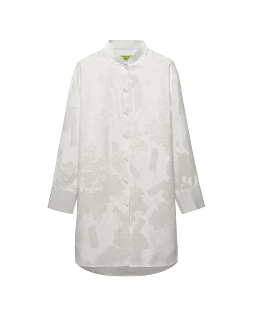 Shanghai Tang White Jacquard-Patterned Shirt Dress