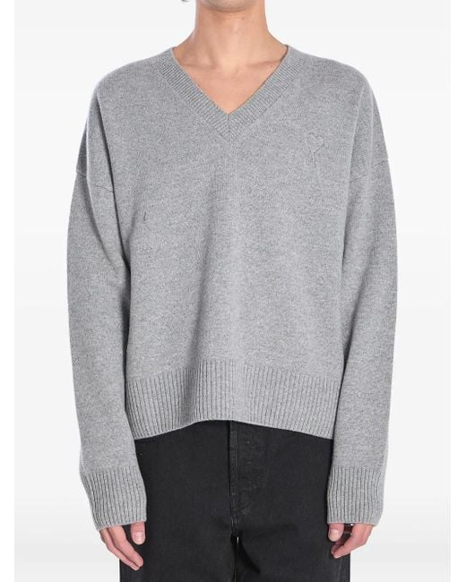 V-Neck Knitwear AMI de hombre de color Gray