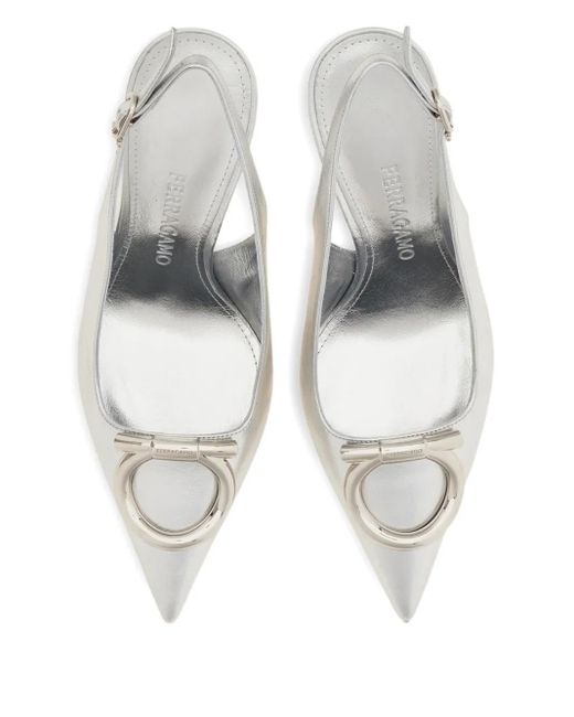Ferragamo White Gancini Slingback Pumps