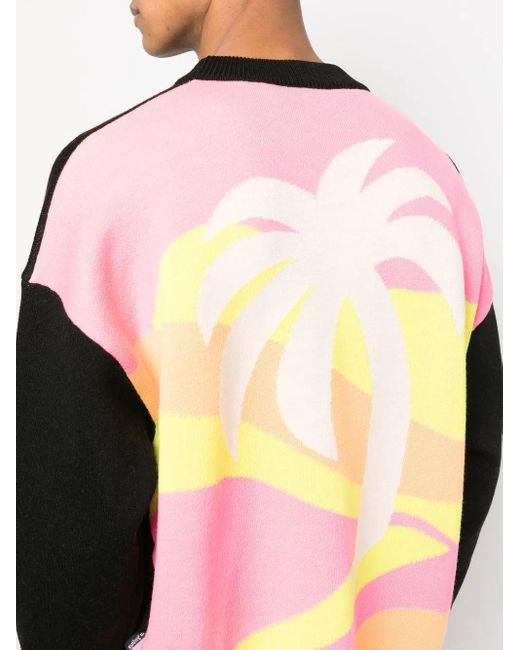 Palm Angels Black Palm Tree Intarsia-Knit Wool Sweater for men