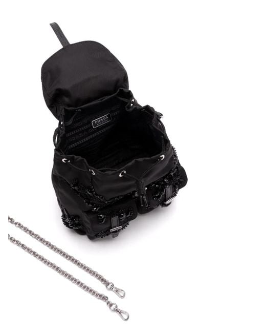 Prada Black Enamel Triangle-Logo Backpack