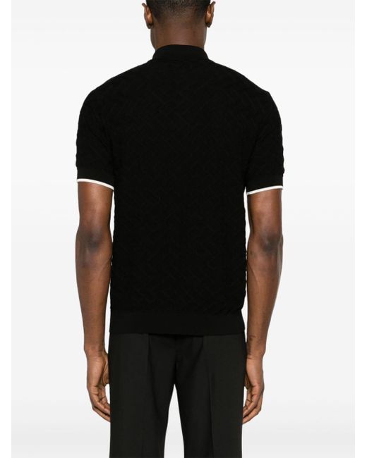 Emporio Armani Black Pattern-intarsia Cotton Polo Shirt for men