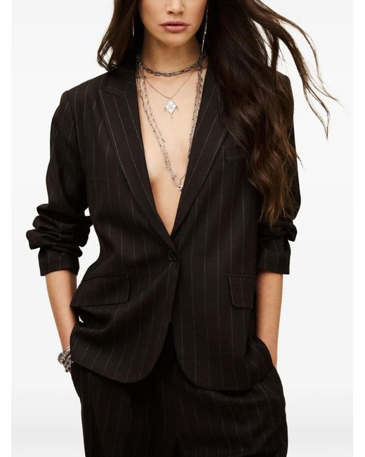 Ba&sh Black Hocee Pinstripe Single-Breasted Blazer