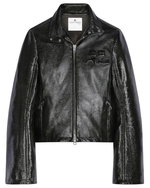 Courreges Black Iconic Patent Leather Biker Jacket