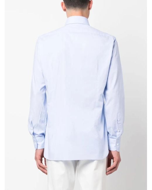Barba Napoli Blue Spread-Collar Cotton Shirt for men