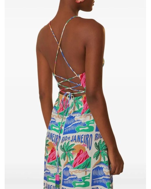 Farm Rio Blue Carioca Posters Midi Dress