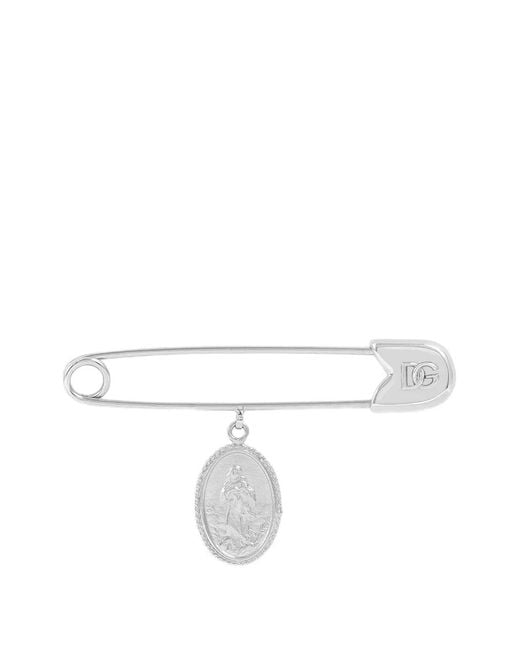 Dolce & Gabbana White Charm-Detail Safety Pin for men
