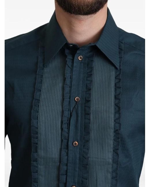 Dolce & Gabbana Blue Pleated Ruffled Shirt for men